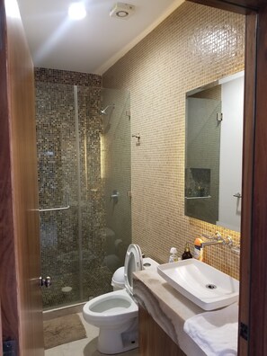 Dusche, Handtücher, Seife, Toilettenpapier