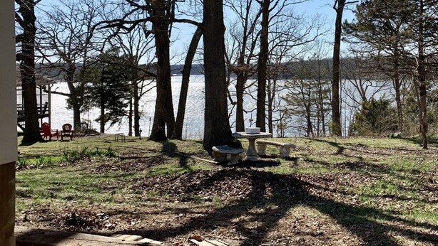 A lakeside view with a gazebo, picnic table, and benches. - Lakefront Home/Amazing Lake View/Pomme Paradise #2 (Pittsburg)