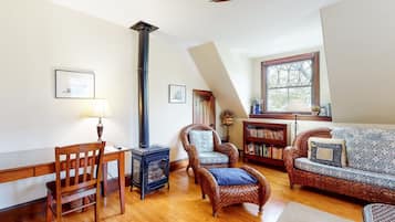 Televisión, chimenea y libros