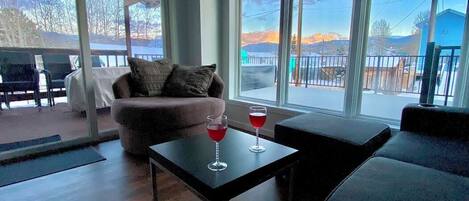 Smart TV, fireplace, DVD player, foosball