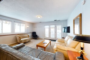TV, DVD player, video library