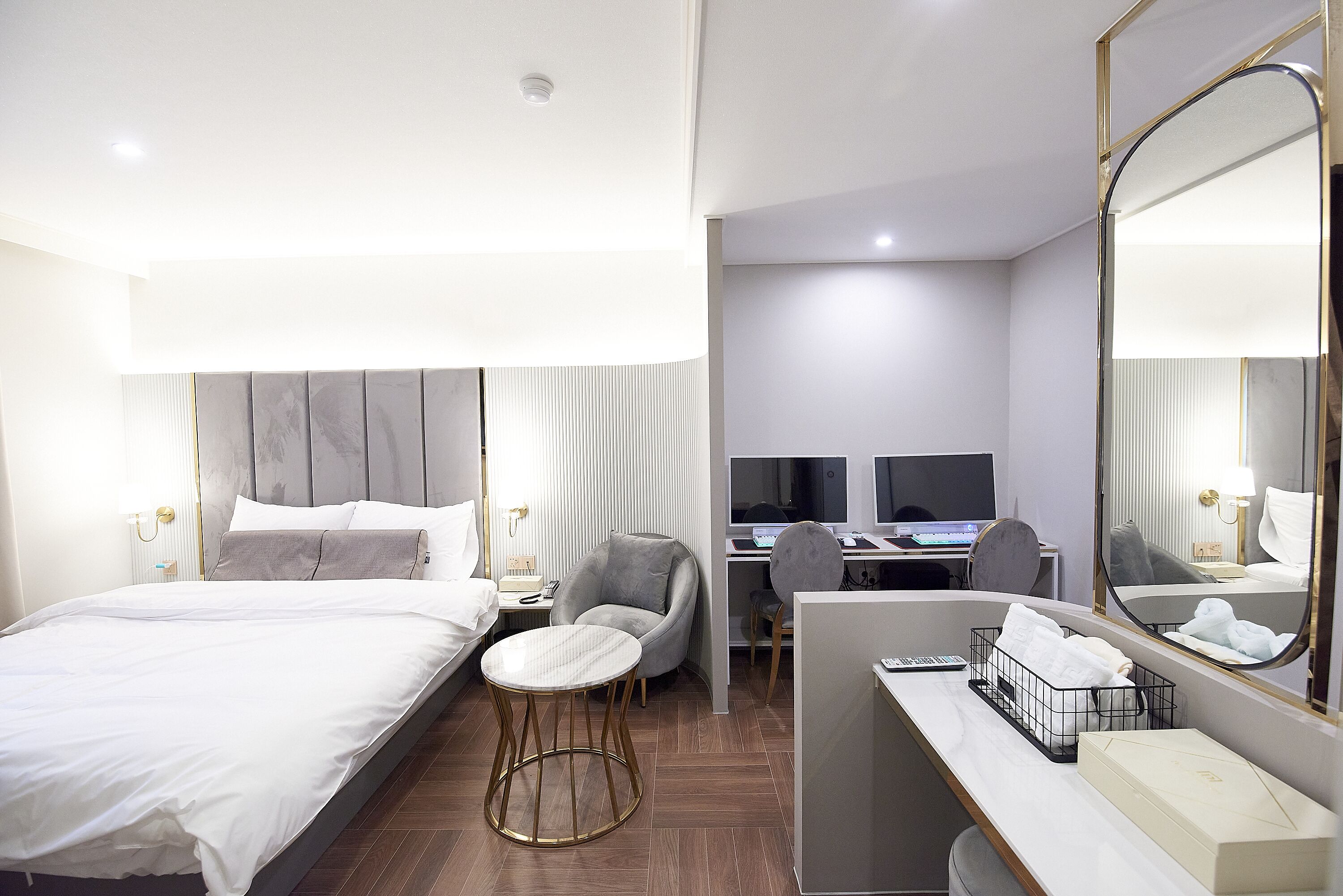 premium double room | premium bedding, down duvets, desk, laptop workspace