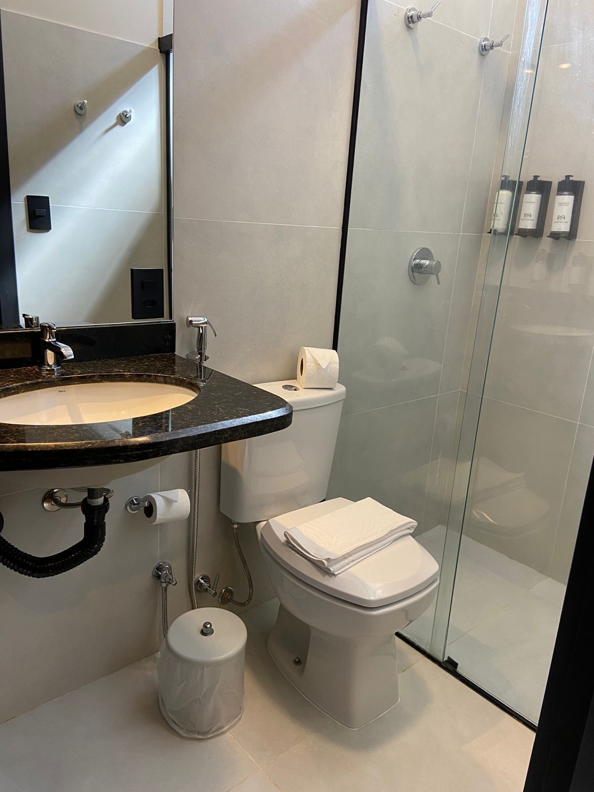 superior double room | bathroom | shower, towels, soap, shampoo