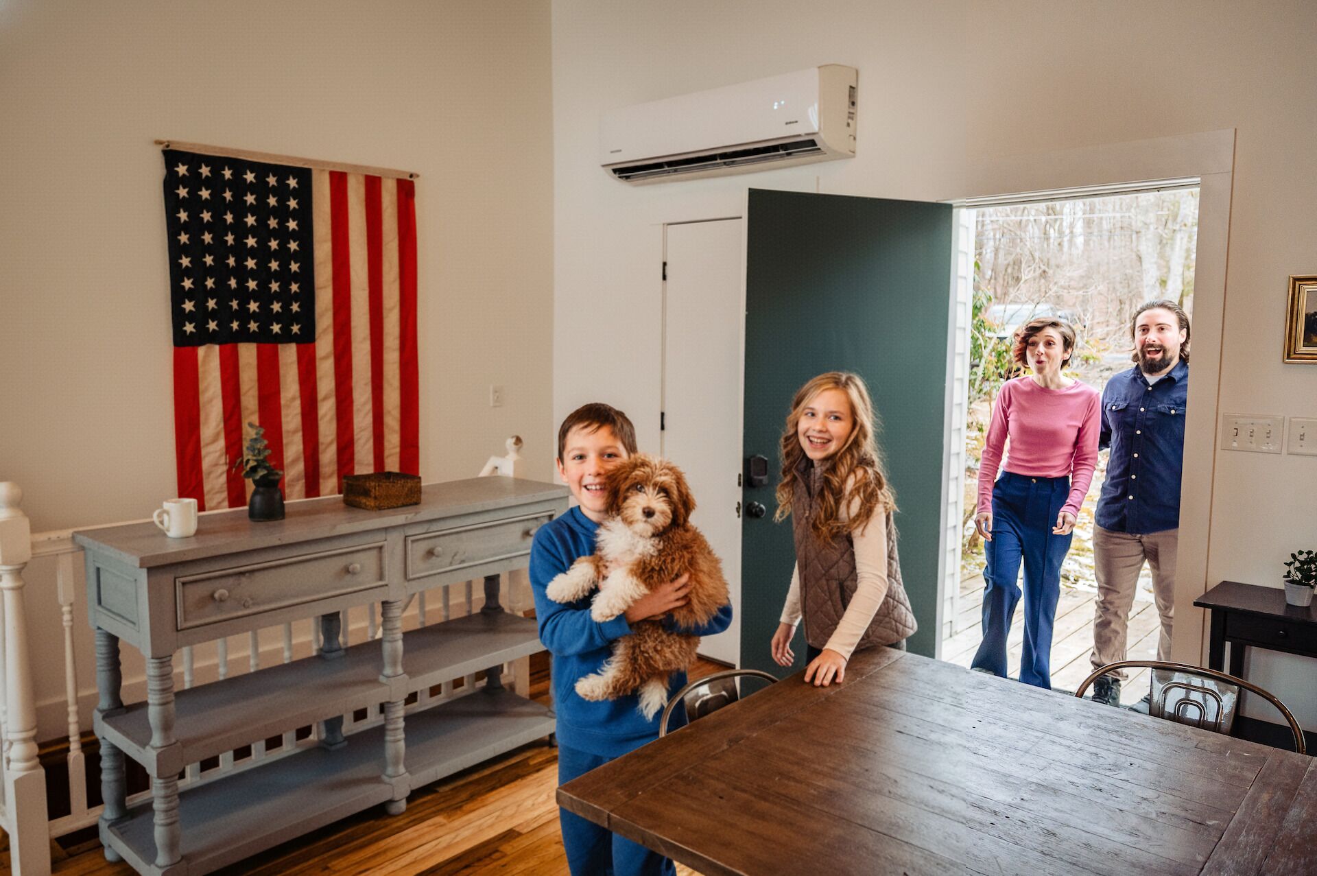 Families step into our Poconos lakefront retreat, gasping in awe at its beauty.
