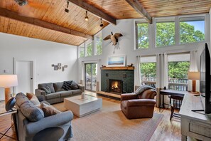 Smart TV, fireplace, video game console, DVD player