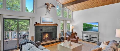 TV connectée, cheminée, console de jeux vidéo, lecteur de DVD