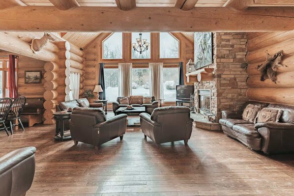 Télévision, cheminée, espaces bureaux