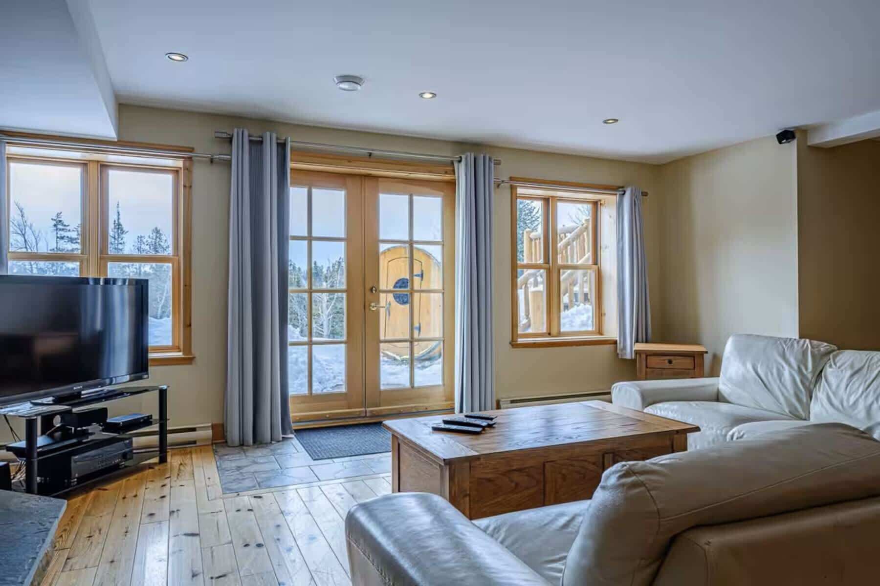 Televisión, chimenea, reproductor de DVD y oficina 