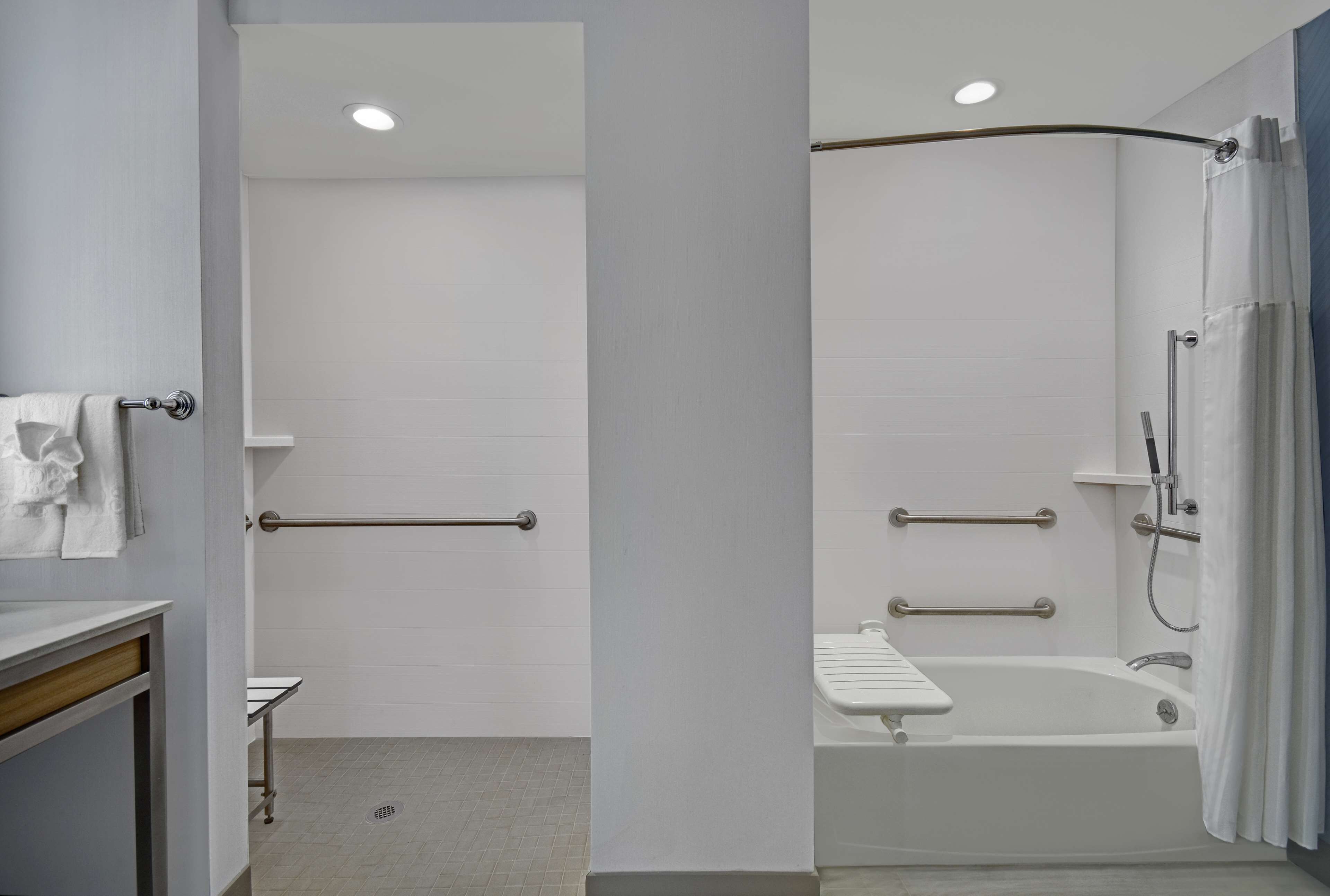 Suite, 1 King Bed, Accessible, Bathtub (Roll-In Shower) | Bathroom | Free toiletries, hair dryer, towels, soap