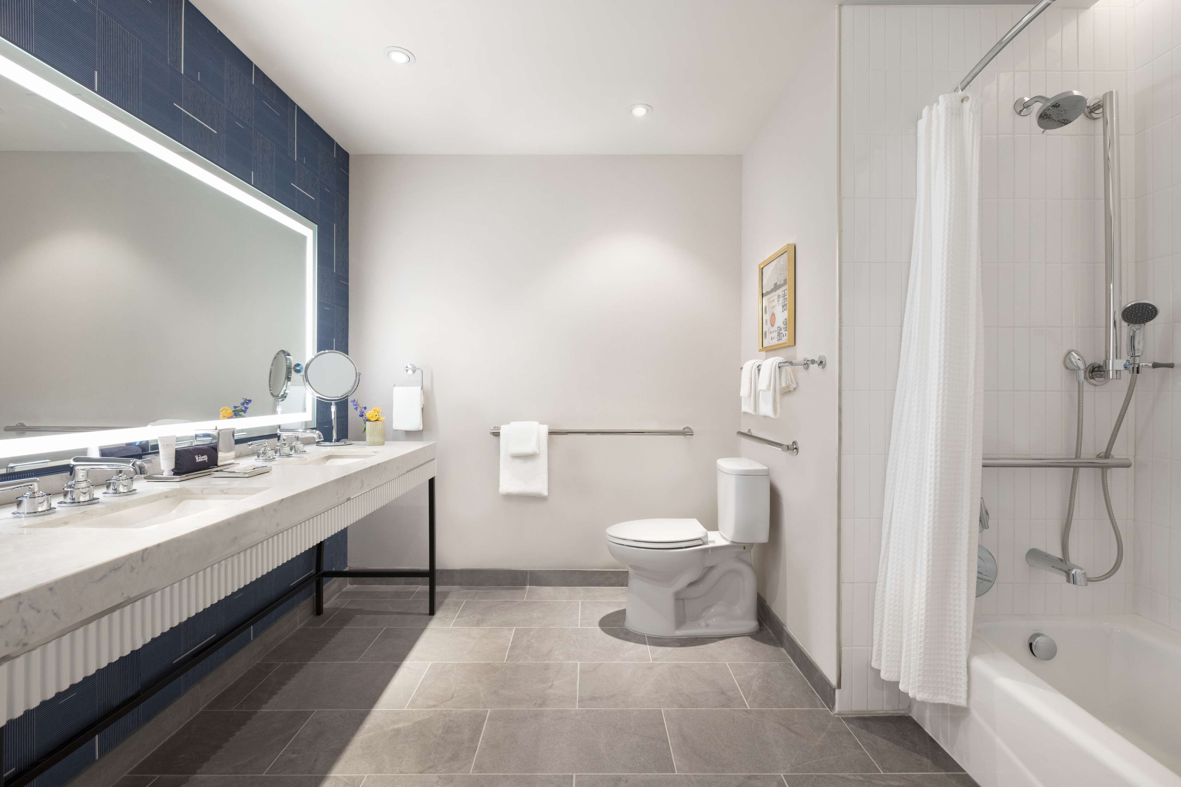 standard double room, 2 queen beds, accessible, corner (mobility & hearing, bathtub) | bathroom | designer toiletries, hair dryer, towels