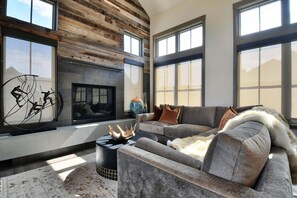 TV, fireplace, table football