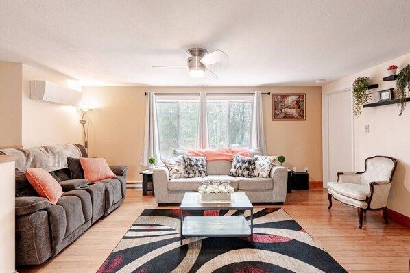 Smart TV, fireplace, stereo
