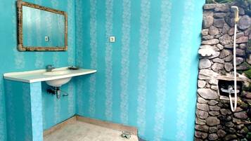 Combined shower/bathtub, hair dryer, towels, soap