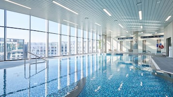 Indoor pool, open 7:30 AM to 9:30 PM, sun loungers