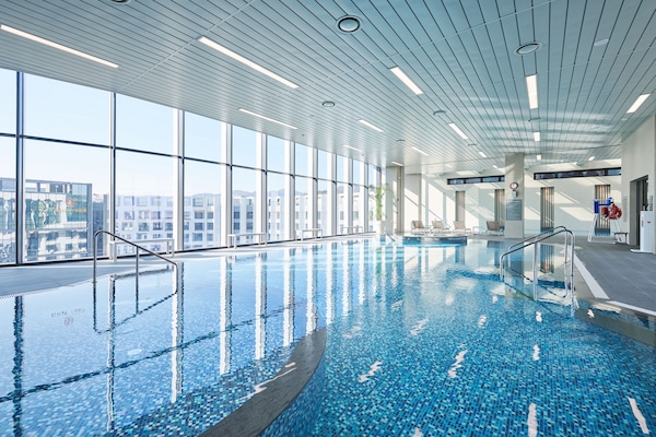 Indoor pool, open 7:30 AM to 9:30 PM, sun loungers