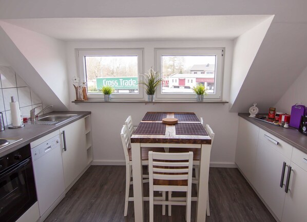 Fridge, microwave, oven, dishwasher