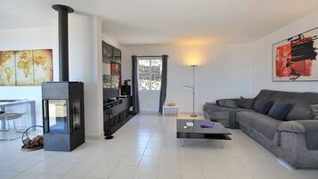 Televisión y chimenea