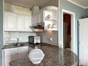 Fridge, microwave, oven, high chair