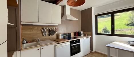 Fridge, microwave, dishwasher