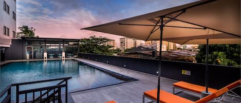 Outdoor pool, sun loungers