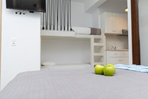 1 bedroom, hypo-allergenic bedding, iron/ironing board, travel crib