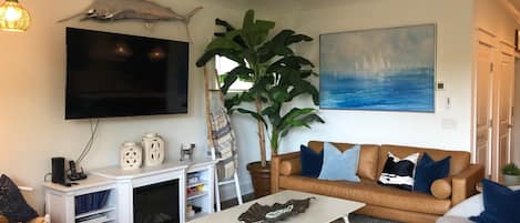 Smart TV, fireplace, video games, table football
