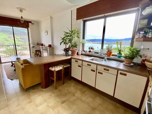 Fridge, oven, stovetop, coffee/tea maker