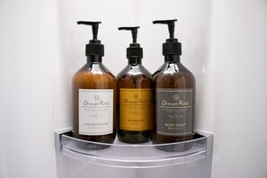 Shower, free toiletries, hair dryer, slippers