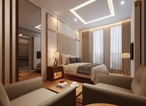 高級寝具、ミニバー、セーフティボックス (室内)、デスク