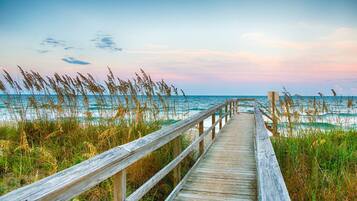 On the beach, windsurfing, kayaking, motor boating