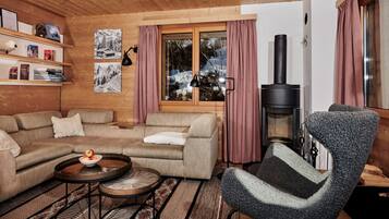 Télévision, cheminée, chaßne hi-fi