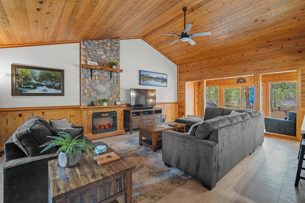 TV, fireplace, offices