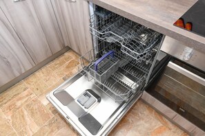 Fridge, microwave, oven, dishwasher