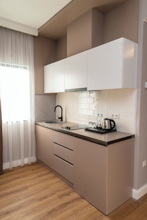 Family Apartment | Private kitchen | Mini-fridge, stovetop, electric kettle