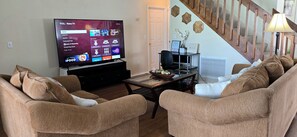 Smart TV, fireplace, foosball, table tennis