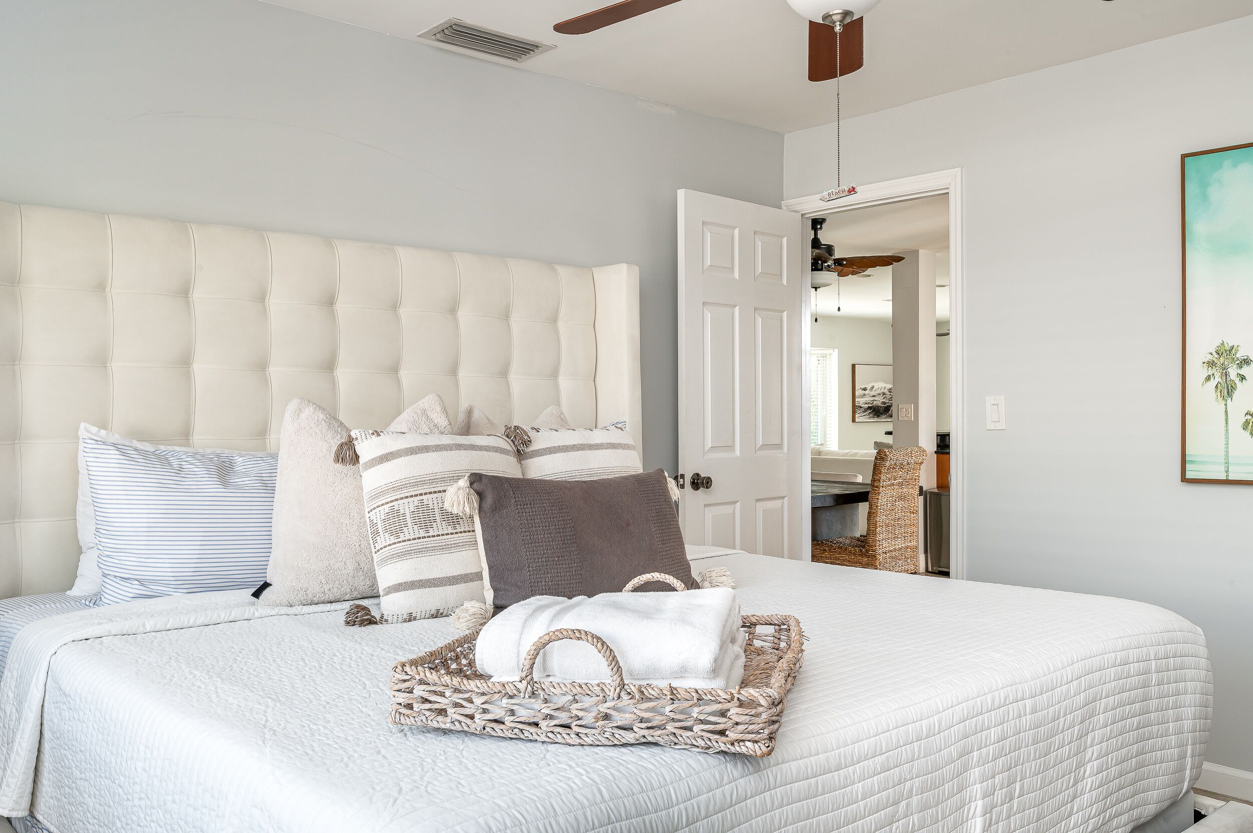 4 bedrooms, memory foam beds, iron/ironing board, travel crib