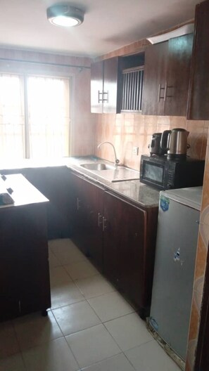 Fridge, microwave, oven, electric kettle