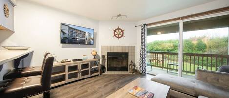 TV, fireplace, DVD player, books