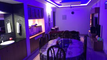 Apartment | Private kitchen | Fridge, electric kettle, high chair