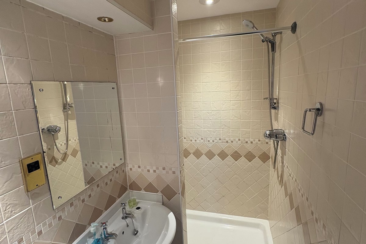 standard double room | bathroom | shower, towels