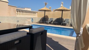 Outdoor pool, a heated pool - Beautiful house with sea views, heated saltwater pool, BBQ & air conditioning (Badia Gran)