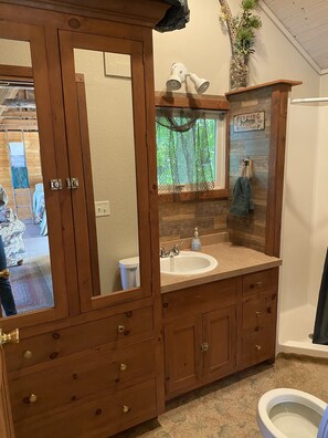 Ducha, secador de pelo, toallas, jabón