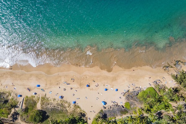 On the beach, beach towels