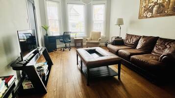 Smart TV, DVD player, books, video library