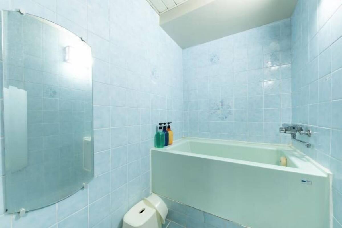 Combined shower/tub, deep soaking tub, hair dryer