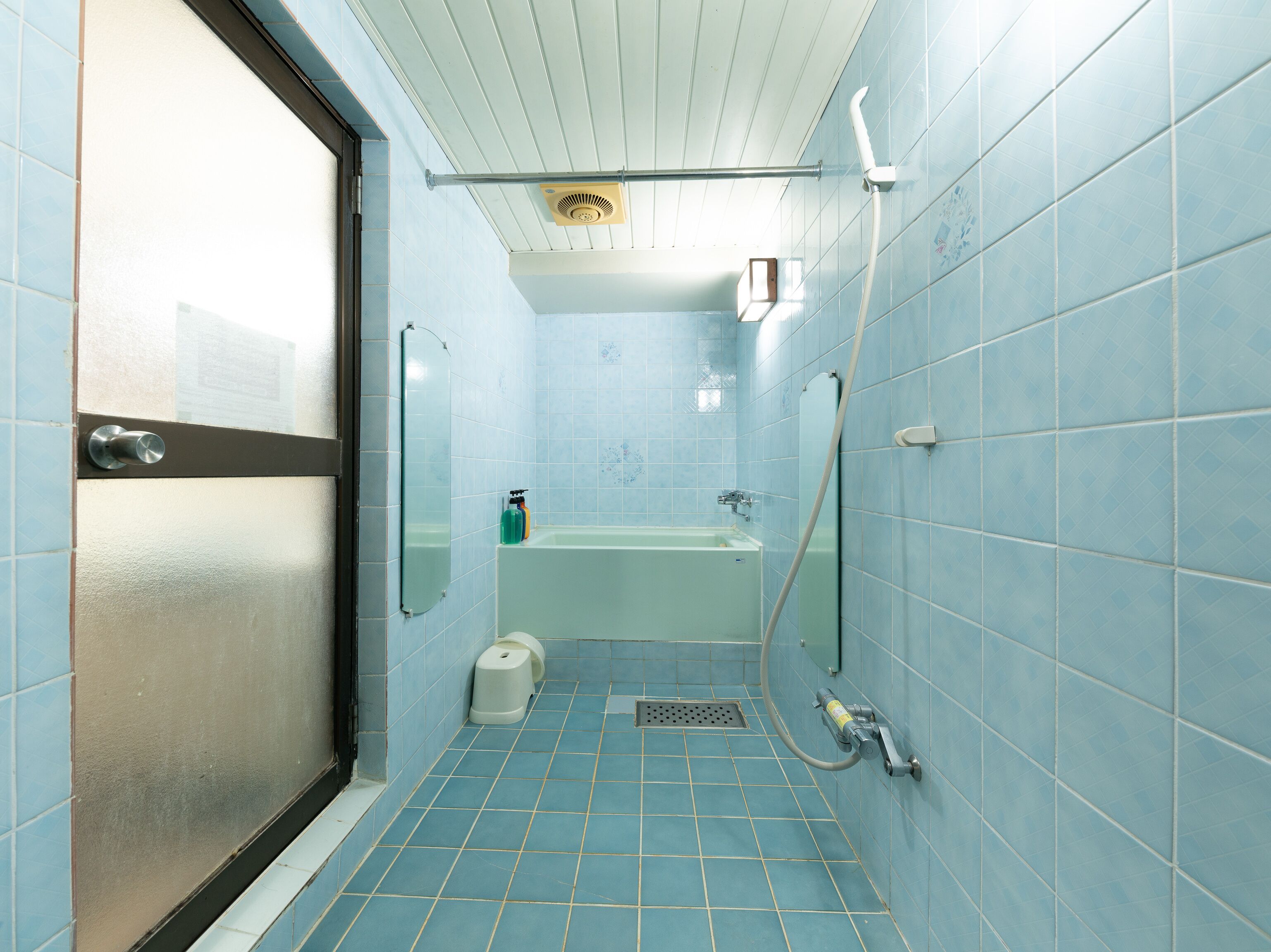 Combined shower/bathtub, deep-soaking bathtub, hair dryer