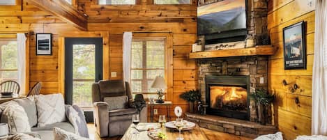 Televisión, chimenea, videojuegos y reproductor de DVD