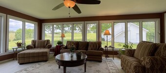 Luxurious country home. 120 acres. 5 Bedrooms. Basement game room. Fitness Rm. 