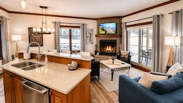 Smart TV, fireplace, table football, stereo