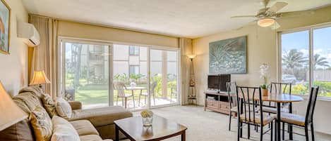 TV, DVD player, table tennis, books